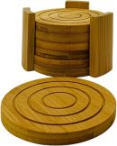 Bamboo Drink Coaster Set with Holder Coasters for Coffee Table, 6 pcs Set, 4.3 x 0.4 inch, 1 Set