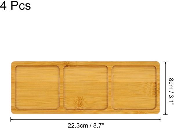 4PCS Mosaic Bamboo Coasters, Blank Base Trays, Rectangle Drinking Cup Coaster, Wooden Drink Coasters for Coffee Table Dining Table Protection, Brown - Image 2