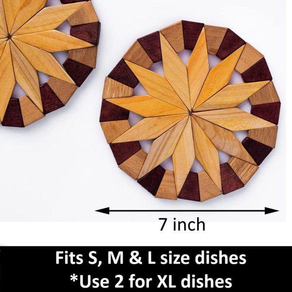 Natural Wood Trivets for Hot Dishes, Table and Kitchen Counter Set of 2 – Made in Ukraine Sturdy and Durable 7-inch Wooden Kitchen Hot Pads. Festive Design Table Décor – Kitchen Gift Idea - Image 2