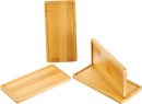 4PCS Mosaic Bamboo Coasters, 6.9 Inch Blank Base Trays, Rectangle Drinking Cup Coaster, Wooden Drink Coasters for Coffee Table Dining Table Protection, Brown