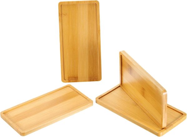 4PCS Mosaic Bamboo Coasters, 6.9 Inch Blank Base Trays, Rectangle Drinking Cup Coaster, Wooden Drink Coasters for Coffee Table Dining Table Protection, Brown
