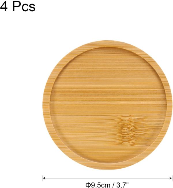 4PCS Mosaic Bamboo Coasters, 3.7 Inch Blank Base Trays, Round Drinking Cup Coaster, Wooden Drinks Coasters for Coffee Table Dining Table Protection, Brown - Image 2