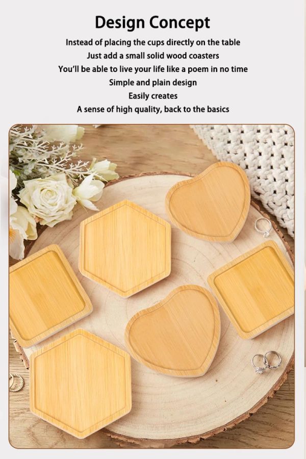 Wood Coasters Set of 4 - Handcrafted Drink Coaster Thick Heat-Resistant for Office, Bar, Farmhouse - Natural Bamboo Drink Unique Cup Coasters for Table Protection (Heart-Shaped) - Image 2