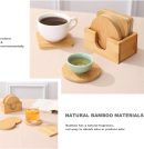 6Pcs Drink Coasters with Holder,Natural Bamboo Drink Cup Coasters Set for Tabletop Protection for Any Table Type, Suitable for Farmhouse, Office, Bar,Housewarming Gift(3 Round & 3 quadrate)