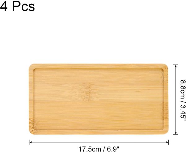 4PCS Mosaic Bamboo Coasters, 6.9 Inch Blank Base Trays, Rectangle Drinking Cup Coaster, Wooden Drink Coasters for Coffee Table Dining Table Protection, Brown - Image 2