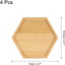 4PCS Hexagon Coasters for Drink, Mosaic Bamboo Coasters, 4.7 Inch Blank Base Trays, Drinking Cup Coaster for Coffee Table Dining Table Protection, Brown