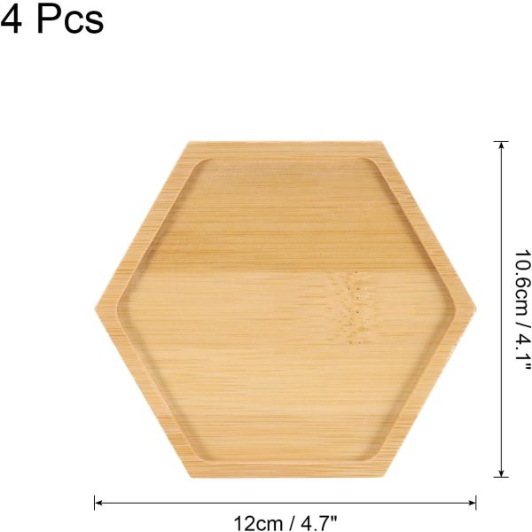 4PCS Hexagon Coasters for Drink, Mosaic Bamboo Coasters, 4.7 Inch Blank Base Trays, Drinking Cup Coaster for Coffee Table Dining Table Protection, Brown - Image 2