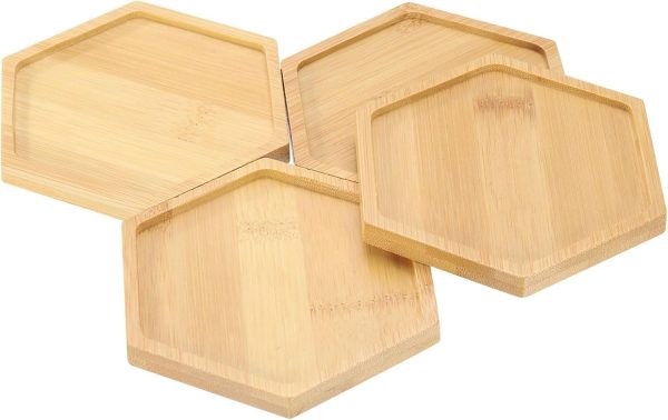 4PCS Hexagon Coasters for Drink, Mosaic Bamboo Coasters, 4.7 Inch Blank Base Trays, Drinking Cup Coaster for Coffee Table Dining Table Protection, Brown