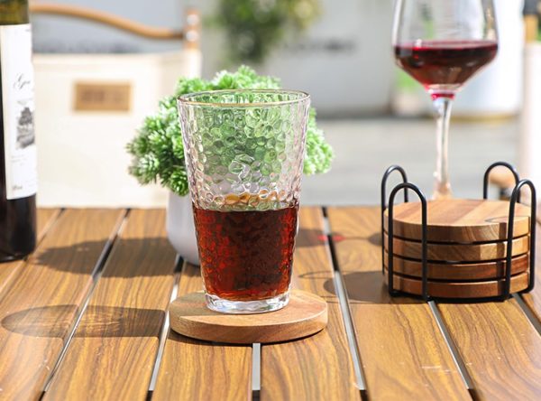 Wood Coasters for Drinks Tabletop Protection with Holder Set of 6, Acacia Wooden Coaster for Coffee Table Dining Table Round with Non-Slip Pad Cup Coaster for Home Christmas Decor 4 Inch - Image 2