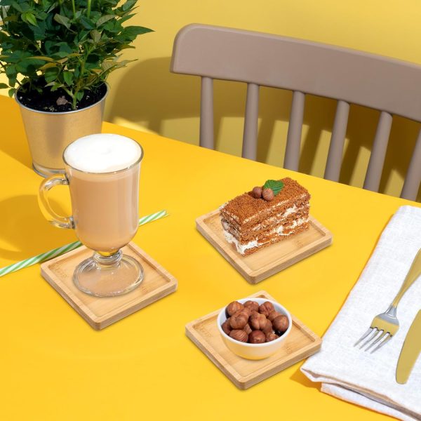 4 Pcs Bamboo 3.5-inch Coaster, Modern Square Coasters Mug Pads Holder Tray Drinking Coasters Protect Tables and Non-Slip for Kinds Cups and Living Room Decor - Image 2