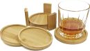 Coaster Set with Holder | Bamboo Wood | Includes 4 Round Coasters and one Holder | Use for Drinks, Beverages, Beer, Coffee! | Barware Kitchen | Housewarming (Bamboo, Brown, Wood)