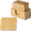 Bamboo Cup Coaster Set of 6,6Pcs Mug Coasters with Storage Stand, 9.5cm x 0.8cm Drink Coasters for Coffee, Tea, and Glasses, Durablity & Stylish (Square)