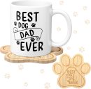 2 Pcs Fathers Day Dog Dad Gifts for Men 11.2 Oz Funny Best Dog Dad Ever Mug with Bamboo Coasters Paw Puppy Cute Coffee Cup Birthday Gifts For Pet Animal Lovers