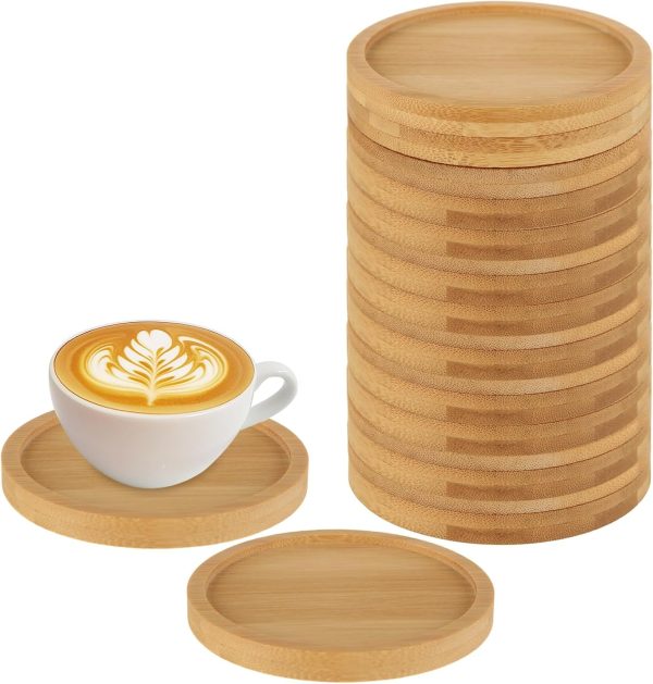 32 Pack Bamboo Coasters for Drink, Small Plant Saucer 3.3 Inch Bamboo Planter Drink Saucer Trays Tabletop Planters Protection Home Office Decoration