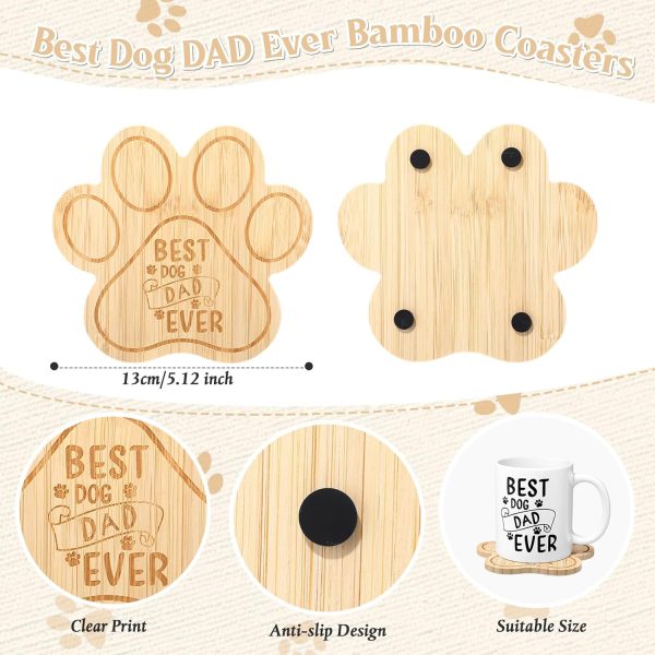 2 Pcs Fathers Day Dog Dad Gifts for Men 11.2 Oz Funny Best Dog Dad Ever Mug with Bamboo Coasters Paw Puppy Cute Coffee Cup Birthday Gifts For Pet Animal Lovers - Image 2