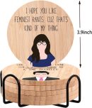 Bamboo Wood Coasters Set of 6, Funny Novelty Coasters for Drinks Absorbent with Holder