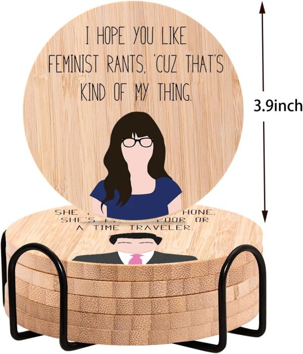 Bamboo Wood Coasters Set of 6, Funny Novelty Coasters for Drinks Absorbent with Holder - Image 2