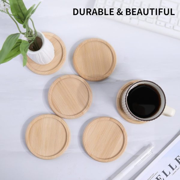 Bamboo 4 inch coaster [4 pcs] Coasters with Holder - Drinking Coasters - Cup Mat for Drinks - Live for Hot or Cold Drink - Non-slip and non-stick,Suitable for Kinds Cups and Living Room Decor - Image 2