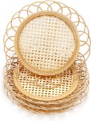 4 Pcs Natural Handmade Bamboo Coasters, Minimalist Wicker Bohemian Indie Coasters, Boho Coasters for Boho Living Room Decor, Home Kitchen Living Room Bedroom Coffee Table Decor Accessories