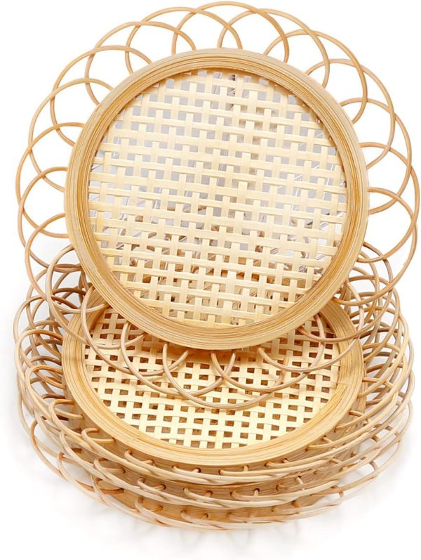 4 Pcs Natural Handmade Bamboo Coasters, Minimalist Wicker Bohemian Indie Coasters, Boho Coasters for Boho Living Room Decor, Home Kitchen Living Room Bedroom Coffee Table Decor Accessories