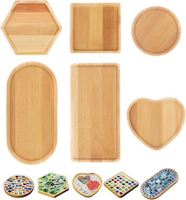DIY Mosaic Bamboo Coasters, Blank Base Trays, Drinking Cup Coaster, Plant Coaster, Art Plate (6 Pack, Mosaic Tiles not Included)