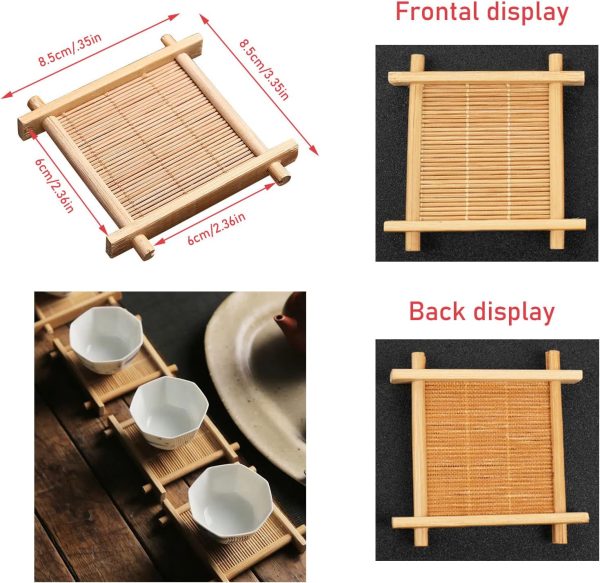 6 Pack Gongfu Tea Set Coaster Bamboo Espresso Cups Wood Coasters for Small Glass Teacups Porcelain Chinese Kung Fu Tea Cup Espresso Double Wall Thermal Glasses Ceramic Small Tasting Cups - Image 2