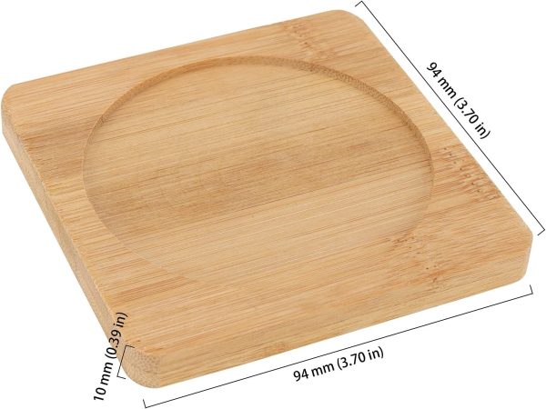 60 Pack 3.7 Inch Bamboo Coasters, Natural Wooden Coasters, Square Bamboo Tray Saucer Set for Drinks, Crafts, Succulents - Image 2
