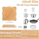 Bamboo Trivets for Hot Dishes, Hot Pots and Pans, 7.5 Inch Thick Heat Resistant Large Coaster for Kitchen, Hot Pads, Kitchen Essentials, Kitchen Decor for Table & Countertop, 2 Round +2 Square