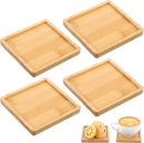 4 Pcs Bamboo 3.5-inch Coaster, Modern Square Coasters Mug Pads Holder Tray Drinking Coasters Protect Tables and Non-Slip for Kinds Cups and Living Room Decor
