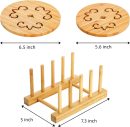 6 Pack Natural Bamboo Trivet Mat Set, Heat Resistant Pads with Dish Rack, Kitchen Wood Non-Slip Coaster, Durable Anti-Hot Trivet Stand Mat Set for Hot Dishes, Bowl, Teapot, Hot Pot Holders