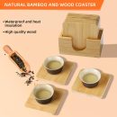 Bamboo Cup Coaster Set of 6,6Pcs Mug Coasters with Storage Stand, 9.5cm x 0.8cm Drink Coasters for Coffee, Tea, and Glasses, Durablity & Stylish (Square)