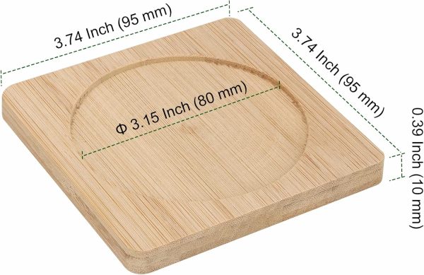 60 Pack 3.7 x 3.7 inches Square Bamboo Coasters, Natural Wooden Drink Coasters, Decor Square Succulent Bamboo Tray Saucer for Outdoor and Indoor - Image 2