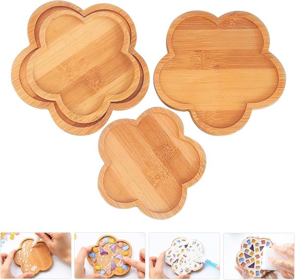 Mosaic Bamboo Coasters, DIY Base Trays, Blank Coaster for DIY Crafts (2 Large + 2 Small, Flower Shape) - Image 2