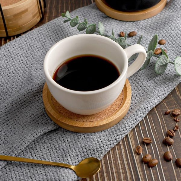 Bamboo Cork Coasters for Drinks Absorbent with Holder Set of 6, Bamboo Coasters for Drinks Coaster Sets Rustic Farmhouse for Coffee Table Dining Table Set of 6 4.33in - Image 2