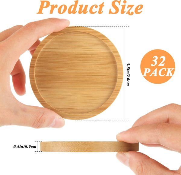 32 Pack Bamboo Coasters for Drink, Small Plant Saucer 3.3 Inch Bamboo Planter Drink Saucer Trays Tabletop Planters Protection Home Office Decoration - Image 2