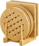 Bamboo Trivet with Stand -Heat Resistant Pot Holders for Kitchen,Multi-Purpose Hot Pads,Hot Plate Mats,Medium Stove Mat-Air Fryer Accessories and Trivets for Hot Dishes,4 PCS