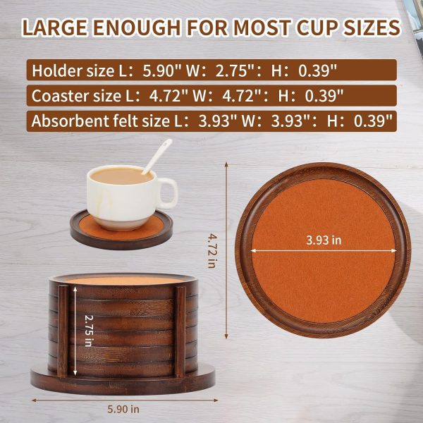 Bamboo Coasters for Coffee Table Set of 6 Coasters for Drinks Absorbent with Holder Coffee Table Decor for Tabletop Protection Gifts for House Warming New Home & Wedding (Dark Brown 6Pcs) - Image 2