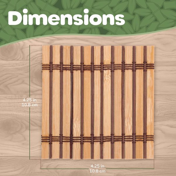 Premium Bamboo Slat Coasters - 4.25" x 4.25" - Dark Tan - 12 Pieces - Image 2