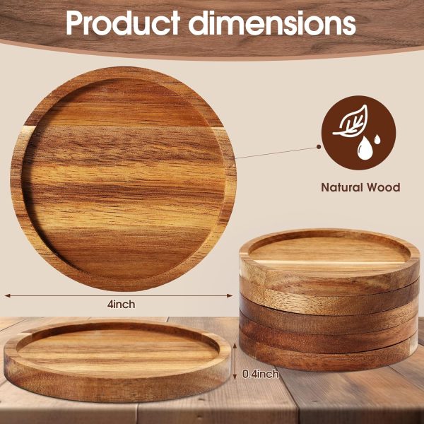 16 Pcs Acacia Round Wood Coasters 4 Inch Wooden Drink Coasters Bulk Stackable Reusable Coasters for Coffee Table Protection Housewarming Gifts Bar Home Table Desk Party Supplies - Image 2
