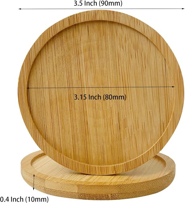 60 PCS 3.5 x 3.5 Inch Natural Round Bamboo Coasters, Round Bamboo Tray Saucer, Coasters for Drinks, Most Cups and Glasses, Indoors or Outdoors Plants - Image 2