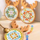 Mosaic Bamboo Coasters, DIY Base Trays, Blank Coaster for DIY Crafts (1 Large + 2 Small, Elk-Shaped)