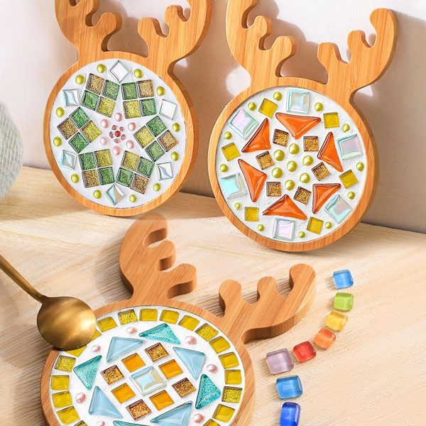 Mosaic Bamboo Coasters, DIY Base Trays, Blank Coaster for DIY Crafts (1 Large + 2 Small, Elk-Shaped) - Image 2