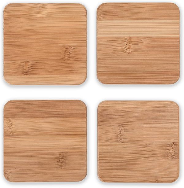 Stack Bamboo Coasters, Modern Square Coasters, Bamboo Wood, Protect Tables and Surfaces, Set of 4